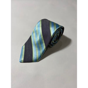 Ike Behar New York Silk Tie Gray Blue Green Stripe Made USA
